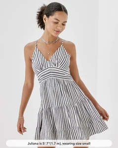 AE Striped Strappy Babydoll Mini Dress SZ M NWT - Picture 1 of 5