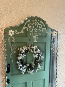 Vintage Large Etched Mirror Frameless Pie Crust Edges - Picture 1 of 3