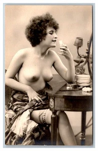 French Risque PC Nude woman drinking ~ RPPC ~ Papeteries  Agelou - Picture 1 of 2