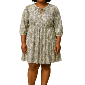Torrid 1 Floral Print Tie Neck Tiered Mini Dress Plus Size - Picture 1 of 12