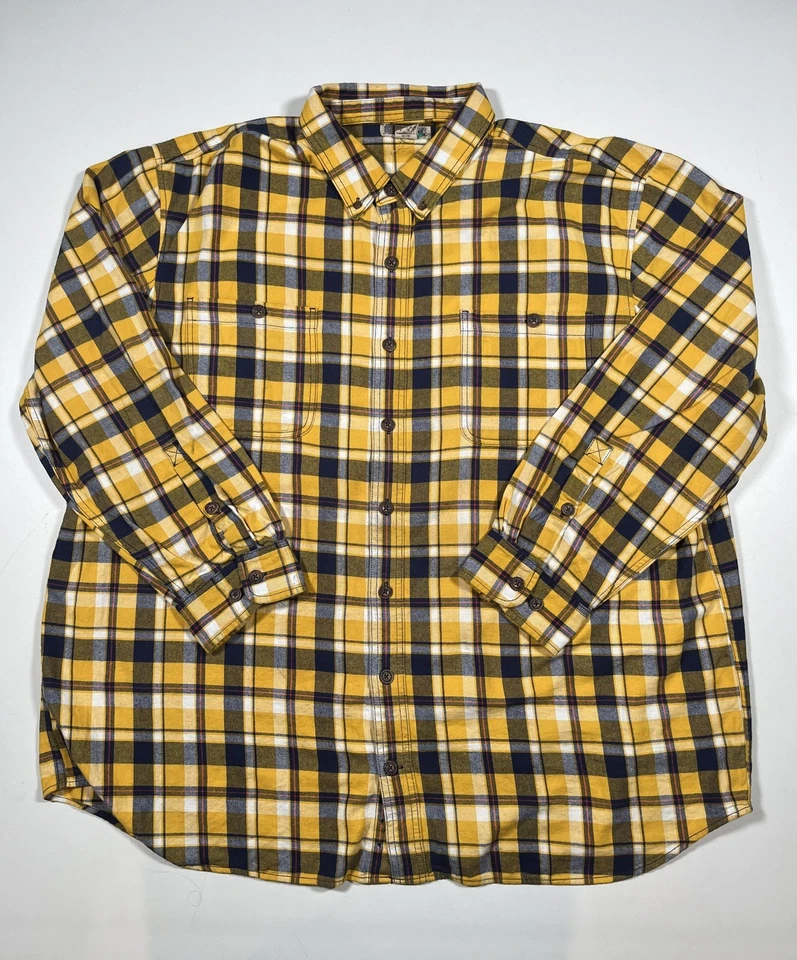 Duluth Trading Co Shirt Mens 3XL Tall Yellow Navy Plaid Flannel Long Sleeve - Image 1 of 4