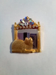Vintage Cat In Mirror Gold Tone Broach - Picture 1 of 2