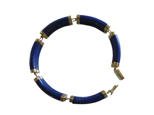 14k Yellow Gold tennis Bracelet ,  Blue Lapis Lazuli  18 gm 7 inch - Afbeelding 1 van 3