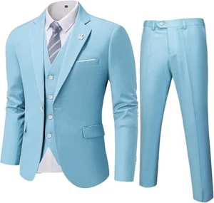 Men's 3 Piece Slim Fit Suit One Button Blazer Vest Pants Set for Wedding Party - Picture 1 of 7