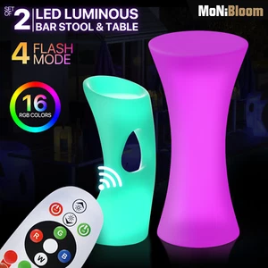 LED Light[BAR STOOL+PUB PARTY TABLE]Dining Set 16 Color Change w/Remote Control - Picture 1 of 9