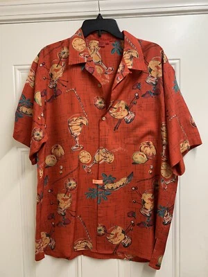 Camisa Tulliano Naranja Seda De Colección Cócteles Fruta Hawaiana Abotonada Talla Grande Foto 1 de 4