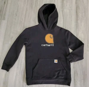 New Carhartt Boys Girls Hoodie Fleece Pullover Sweatshirt Spellout Size L 14/16 - Picture 1 of 8