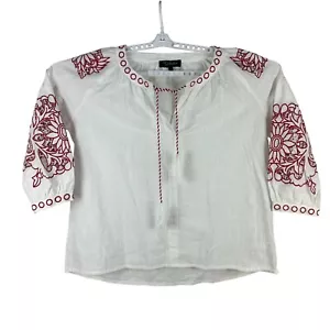 RD & Koko Womens Embroidered White & Red Blouse Size L - Picture 1 of 10
