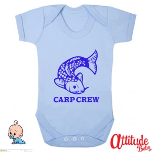 Carp Crew Baby Grow-Fishing Baby Grow-Plain Baby Grow-Vest-Printed-Carp Crew - Picture 1 of 3