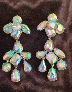 JCrew Crystal cluster chandelier earrings Women Cyrstal AB L1886 - Picture 1 of 7