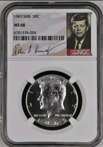 1965 SMS MS 68 50c Kennedy Half Dollar NGC, Signature Label Bx22 - Picture 1 of 2