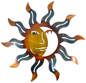 Arte da parete in metallo Sun Moon - decorazione celeste da esterno giardino astrologia decorazione casa 13" - Foto 1 di 4