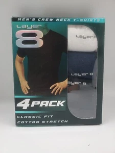 LAYER8 Classic 4Pc Crew Neck S-XL Tag-Free Cotton Black Gray White Navy T Shirt - Picture 1 of 2