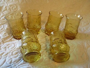 Vintage Anchor Hocking Rain Flower Amber Juice 6 Glasses - Picture 1 of 3