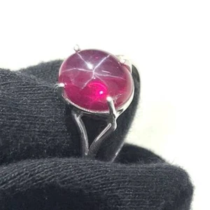 silver ring Red Star Ruby Gemstone Ring 925 Sterling Silver Ring lab created - Picture 1 of 4