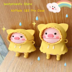 Cartoon Raincoat Cute Pig Earphone Case For AirPods 3 1/2 Pro HuaweiFreebuds Pro - Picture 1 of 11