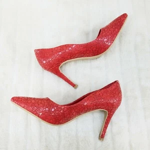 Zapatos de bombeo Monica texturizados con punta puntera puntiaguda de 3,5" rojos - Imagen 1 de 10