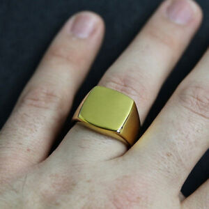 22 Kt Hallmark Real Solid Yellow Gold Square Modern Out Men'S Ring Size 7,8,9,10