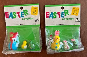 NOS 2 Vintage Spun Cotton Chicks and Bunnies Felt Flocked Easter Novelties Japan - Picture 1 of 10