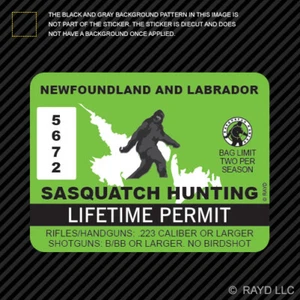 Newfoundland and Labrador Sasquatch Hunting Permit Sticker Bigfoot Canada nl - Picture 1 of 1