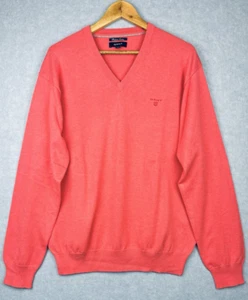 Gant Jumper Tight Knit Cotton Mens XL Pullover Stretchy V Neck Bright Pink - Imagen 1 de 7