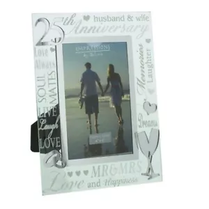 25th Wedding Anniversay Silver 3D Mirror Glass & Glitter 6x4 Frame Gift - Picture 1 of 3