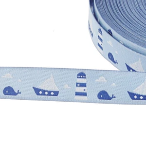 1 m Webband maritim blau weiß 15 mm Wal Segelboot Leuchtturm - Bild 1 von 1