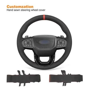 Custom DIY Hand Stitch Black Suede Car Steering Wheel Cover for Ford Ranger 2023 - Picture 1 of 10