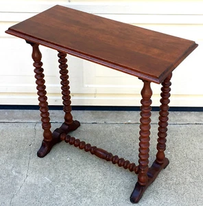 ANTIQUE ✅ 1900s MAHOGANY WOOD BOBBIN SPIRAL LEG END TABLE, SOFA, CHAIR, BED SIDE - Picture 1 of 22