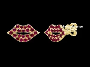 Beautiful Lips Ruby 925 Sterling Silver Stud Earring,Handmade Jewelry,Gift - Picture 1 of 2