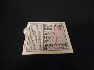 Vintage 22. Oktober 1921 Fußball Armee vs Yale Bowl reservierter Sitzplatz Ticket Stub - Bild 1 von 1