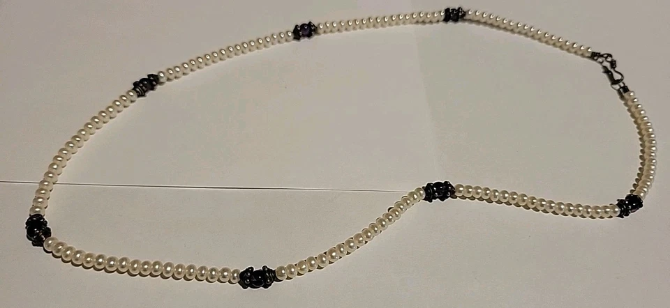 Ожерелье с жемчугом и фиолетовым камнем застежка-крючок 20 дюймов  - Изображение 1 из 1