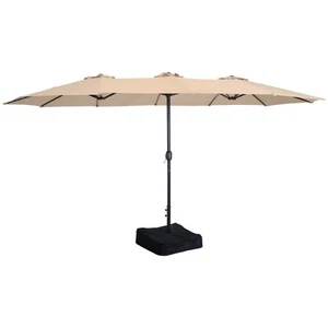 15 ft Steel Double-Sided Patio Umbrella with Sandbag Base - Tan by Sunnydaze - Picture 1 of 10