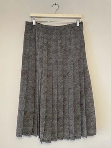 Agnes B Vintage Pleated Spot Midi Skirt Size 40 UK 12 Brown Cream Chiffon Lined - Picture 1 of 9