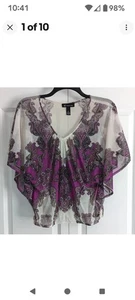 Women's Size Small INC International Ivory & Purple Paisley Butterfly Sleeve Top - Picture 1 of 10