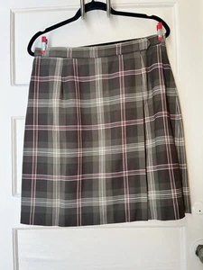 Vintage Y2K Charter Club Brown Wool Check Wrap Style A Line Midi Skirt Size 14 - Picture 1 of 8