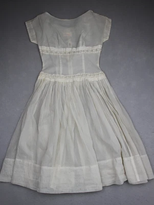 Vestido vintage Vicky Vaughn para mujer pequeño blanco punto suizo encaje acampanado años 50 Foto 1 de 4