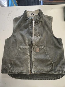 Vintage Distressed Thrashed Green Carhartt Vest LARGE lined - Picture 1 of 10