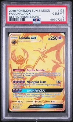 Pokemon Lunala GX Ultra Prism Secret Rare Full Art #172 PSA 10 Gem Mint - Image 1 of 2