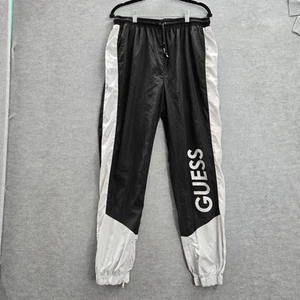 GUESS Men Activewear Pants L Black Colorblock Windbreaker Logo Drawstring Pocket - Picture 1 of 12