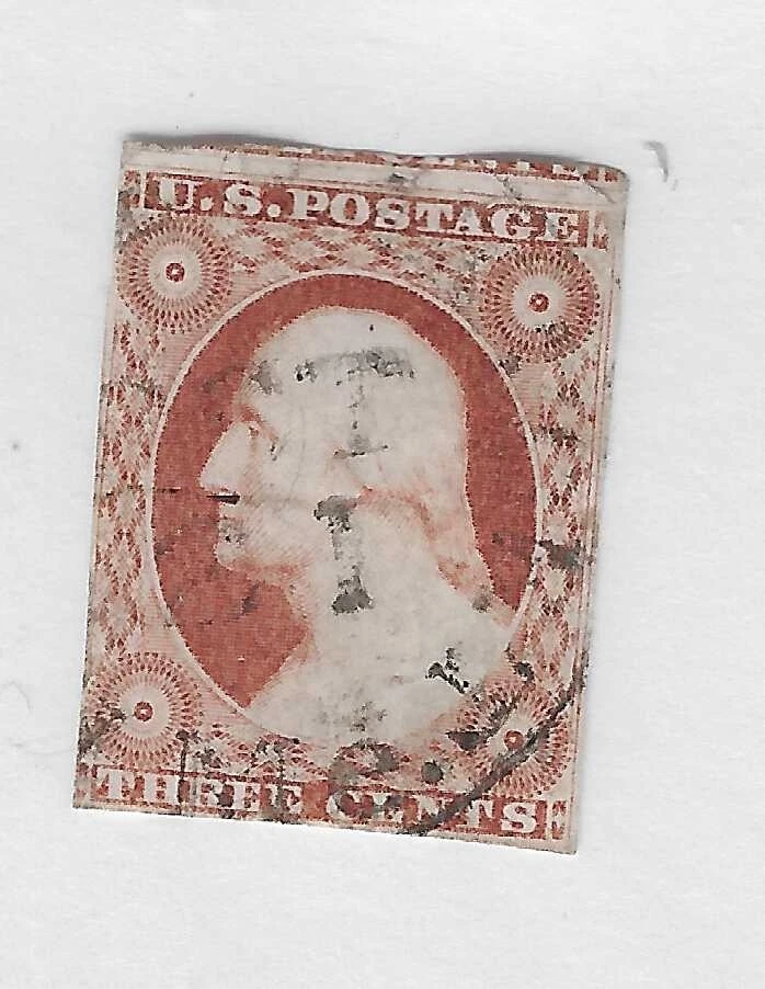 Scott # 10, three cents orange brown, Washington type 1, india paper, cv. $1200 - Image 1 of 1