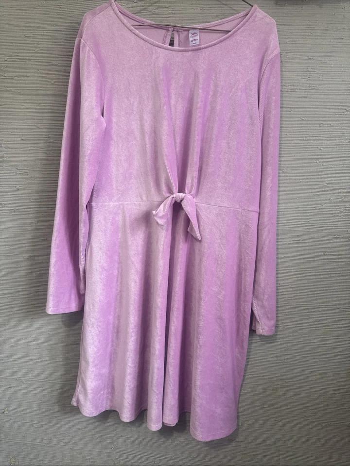 Новый с Ярлыками Justice 20/22 розовый вельвет эластичной узел переднее платье праздничное платье - Изображение 1 из 4