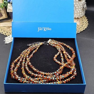 Sterling Silver DTR Jay King Amber Turquoise Beaded Strand Necklace 20" W Box  - Image 1 of 4