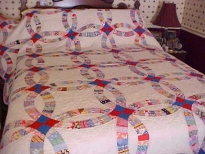 VTG Scrappy Double Wedding Ring Quilt 87274 - Picture 1 of 5