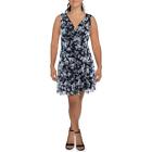 Connected Apparel Womens Navy Chiffon Fit & Flare Dress Petites 14P BHFO 9828