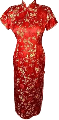 Vestido tradicional chino vintage con envolturas rojas doradas bordadas talla L Foto 1 de 4