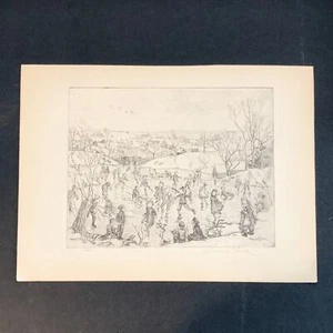 Lauren Ford "Milton Pond, Thanksgiving Day" 1930s Art Print Sketch Vintage - Picture 1 of 11