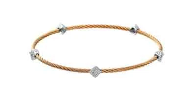 ALOR Classique18K Gold Sterling Cable Diamond Bangle Bracelet 04-37-S155-11 NEW - Image 1 of 4