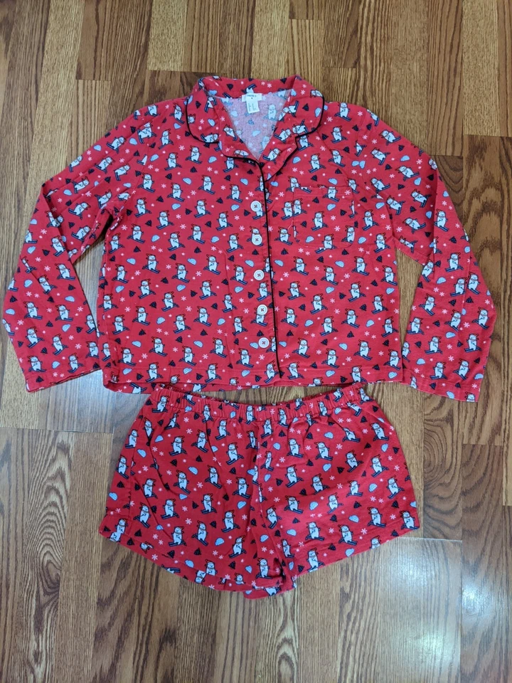Conjunto de pijama de franela Forever 21 rojo blanco osos polares LS botones top pantalones cortos usados en excelente estado M Foto 1 de 1