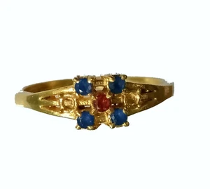 Edwardian 18K Gold Blau Saphir & Rubin Ring 925 Sterling Silber Bohemian Ring - Bild 1 von 10